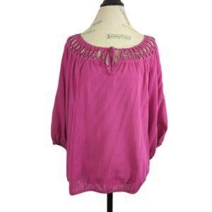 Trina Turk Pink Peasant Top Sz L Weave Half Sleeve